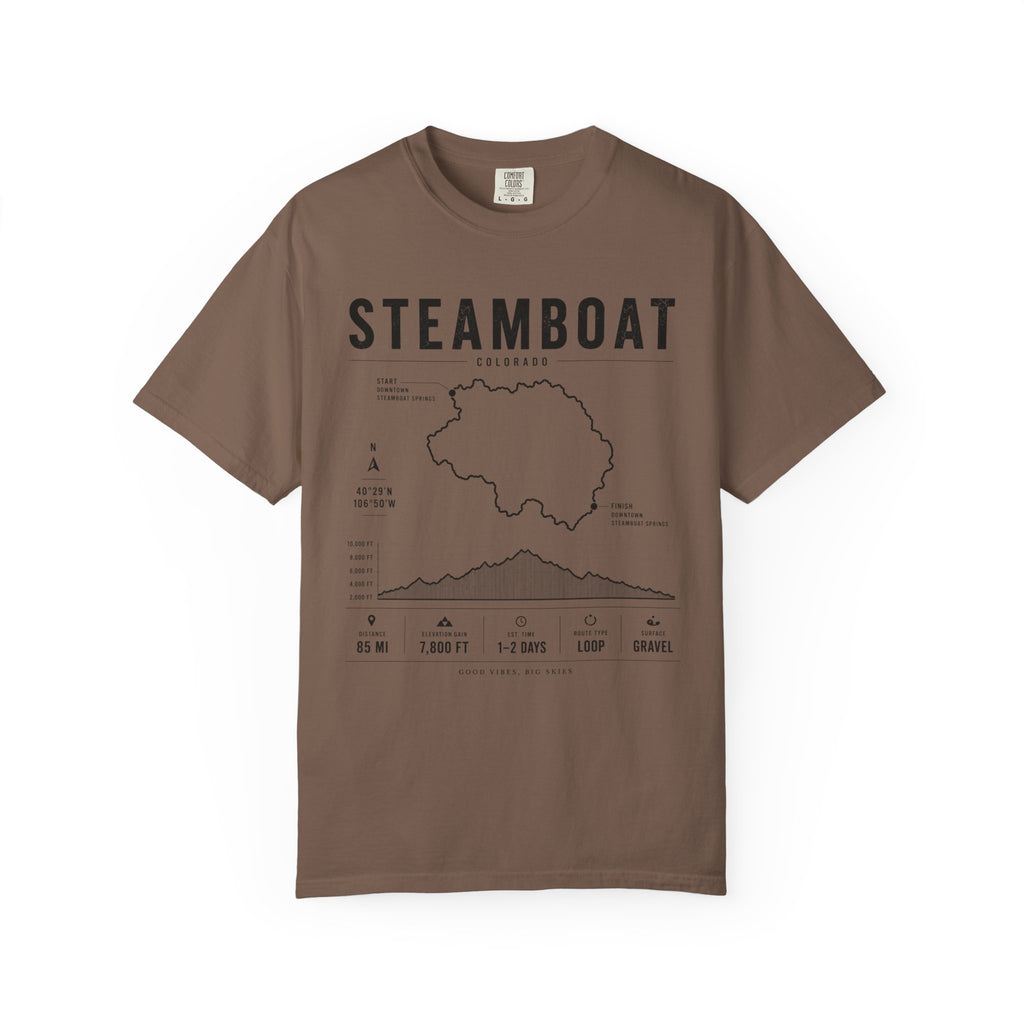 Steamboat Ski Resort Map T-Shirt — Steamboat Trail & Elevation Graphic