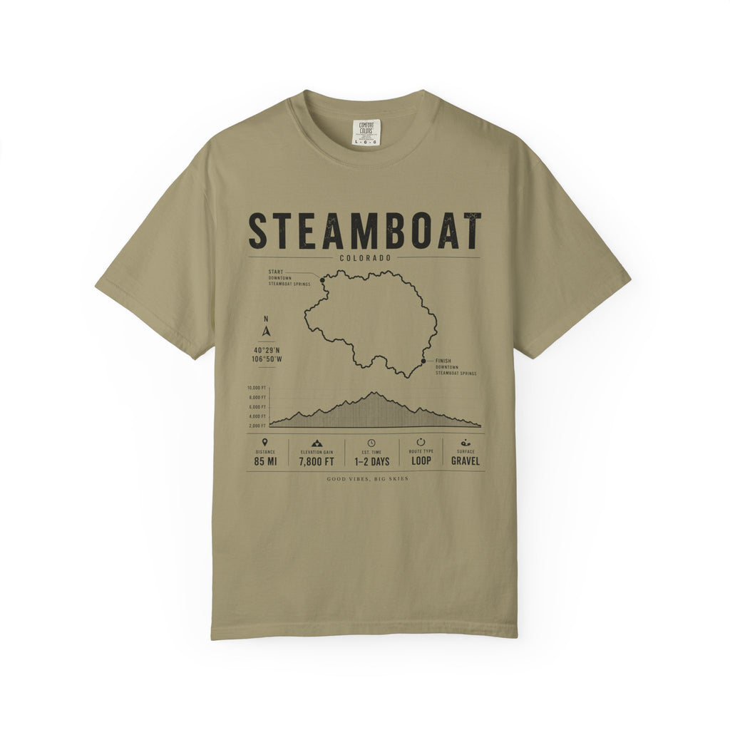 Steamboat Ski Resort Map T-Shirt — Steamboat Trail & Elevation Graphic