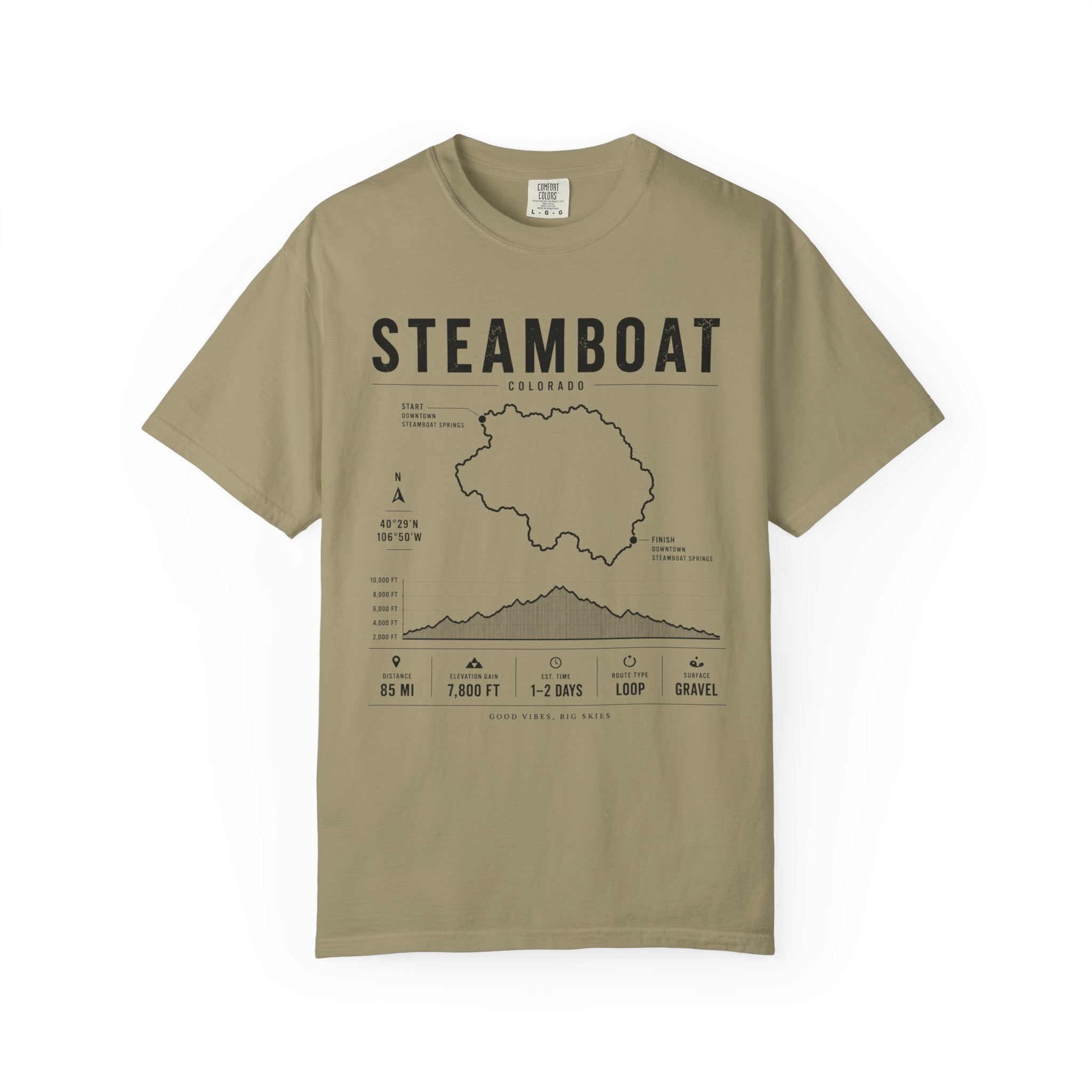 Steamboat Ski Resort Map T-Shirt — Steamboat Trail & Elevation Graphic