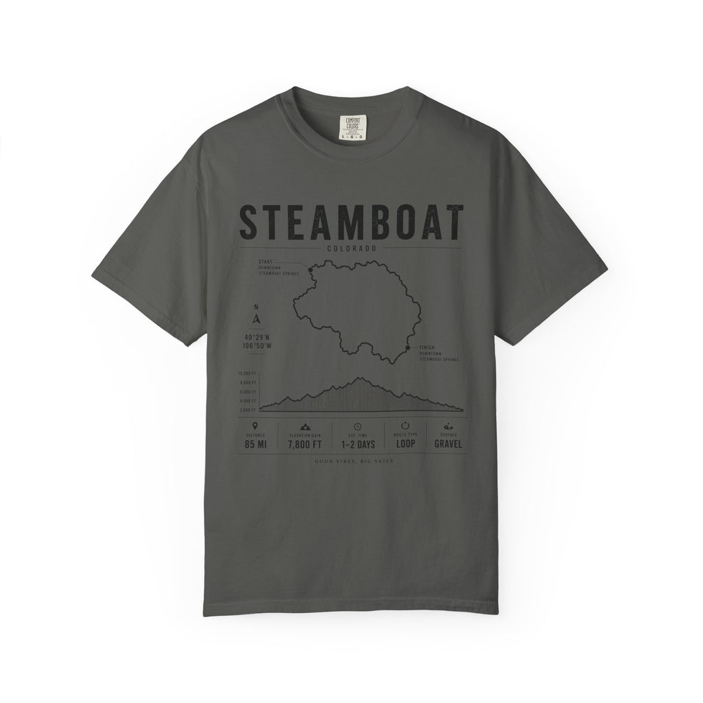 Steamboat Ski Resort Map T-Shirt — Steamboat Trail & Elevation Graphic