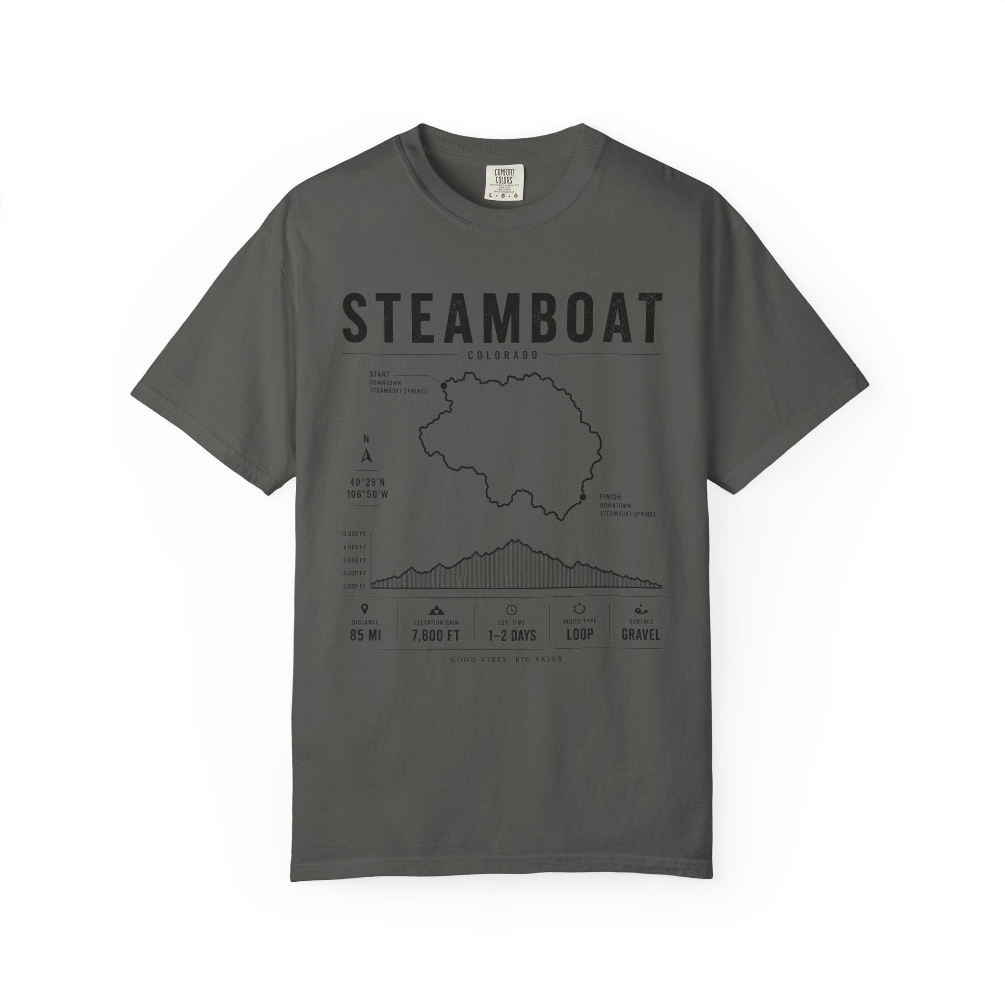 Steamboat Ski Resort Map T-Shirt — Steamboat Trail & Elevation Graphic