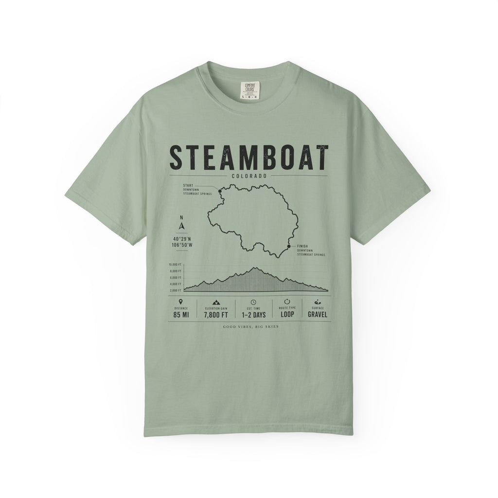 Steamboat Ski Resort Map T-Shirt — Steamboat Trail & Elevation Graphic