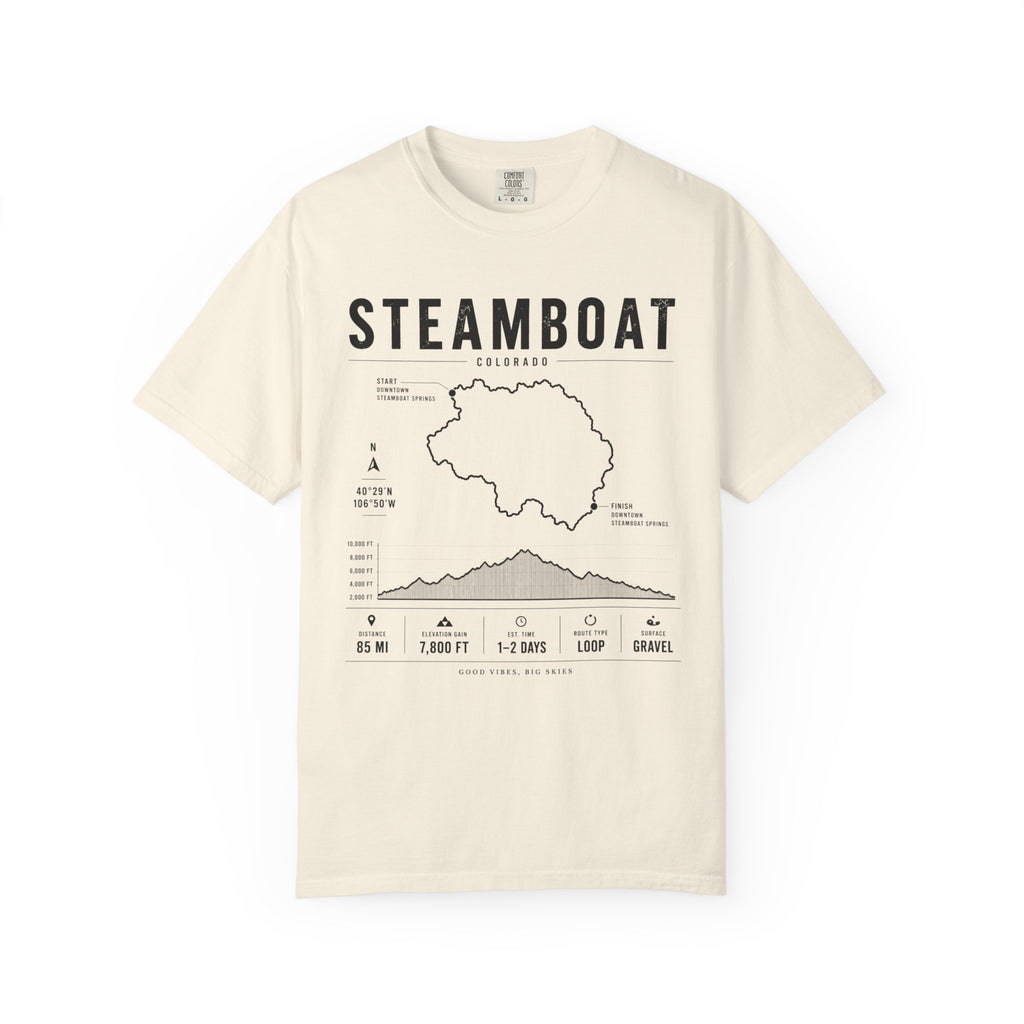 Steamboat Ski Resort Map T-Shirt — Steamboat Trail & Elevation Graphic