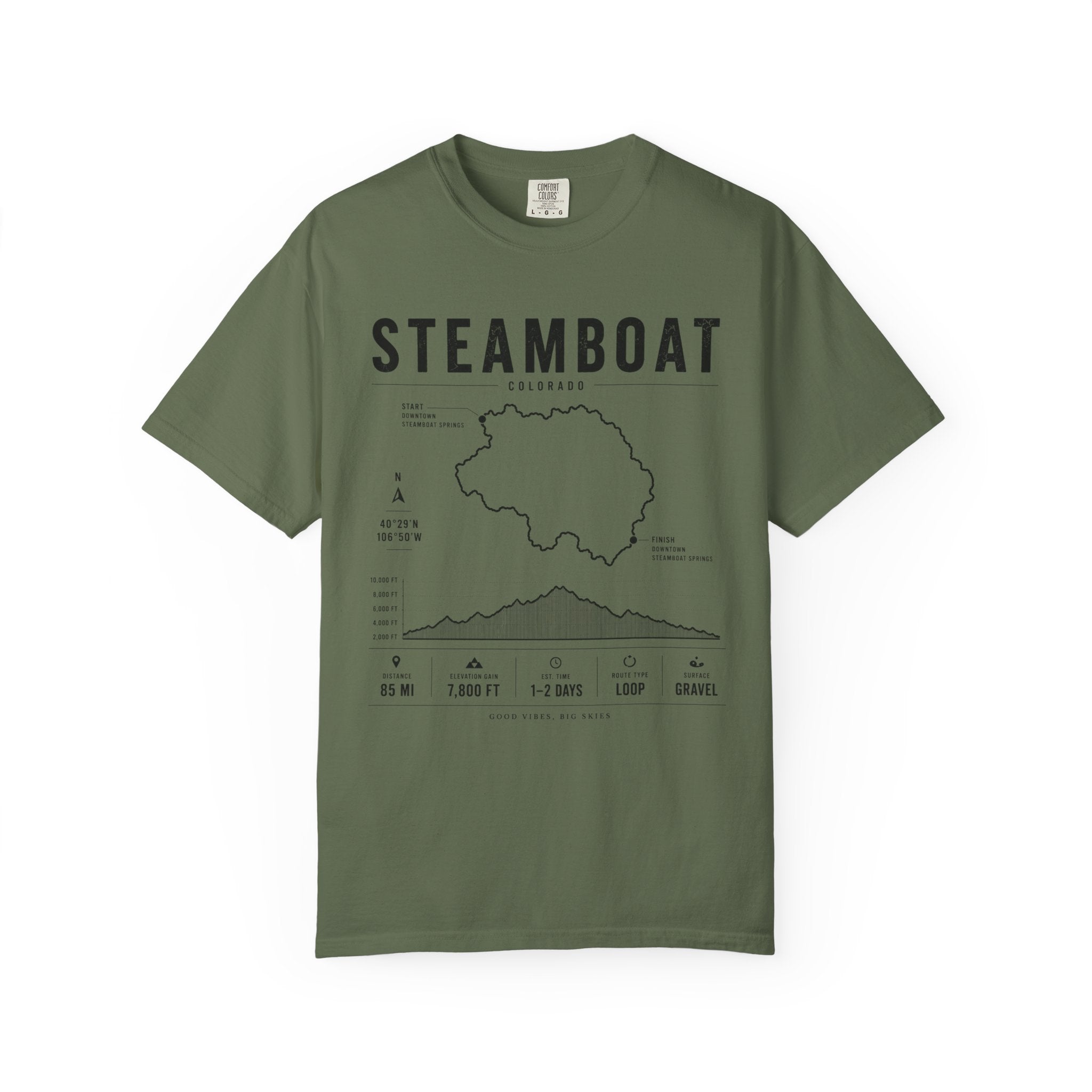 Steamboat Ski Resort Map T-Shirt — Steamboat Trail & Elevation Graphic