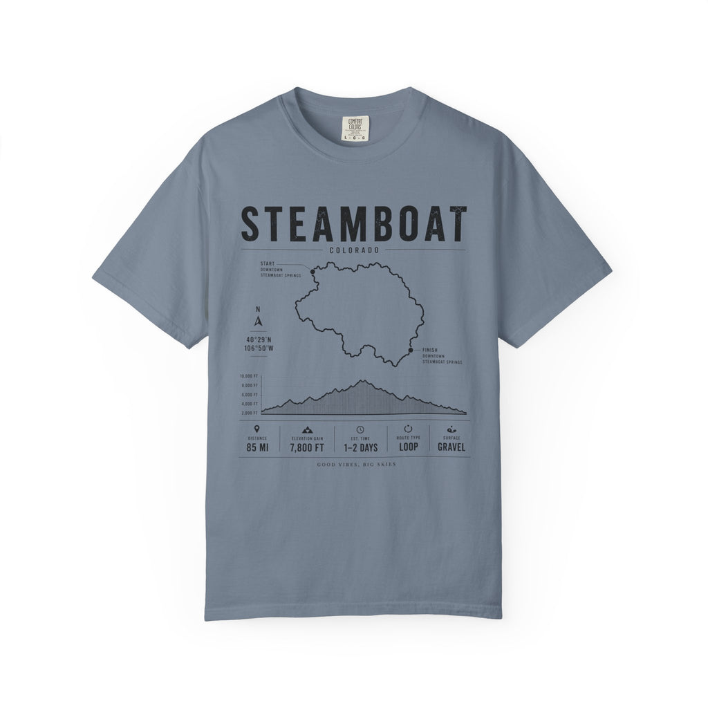 Steamboat Ski Resort Map T-Shirt — Steamboat Trail & Elevation Graphic