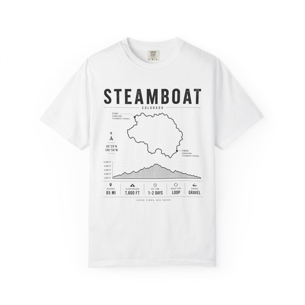 Steamboat Ski Resort Map T-Shirt — Steamboat Trail & Elevation Graphic